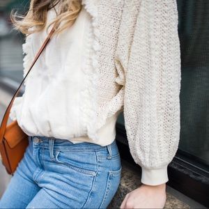 Cream Sweatshirt with Crochet Sleeves Free People
